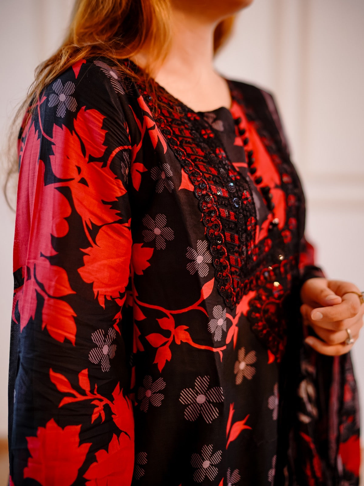 Embroidered Premium Lawn Frock Suit with 4-Sided Embroidered Dupatta 3 Piece