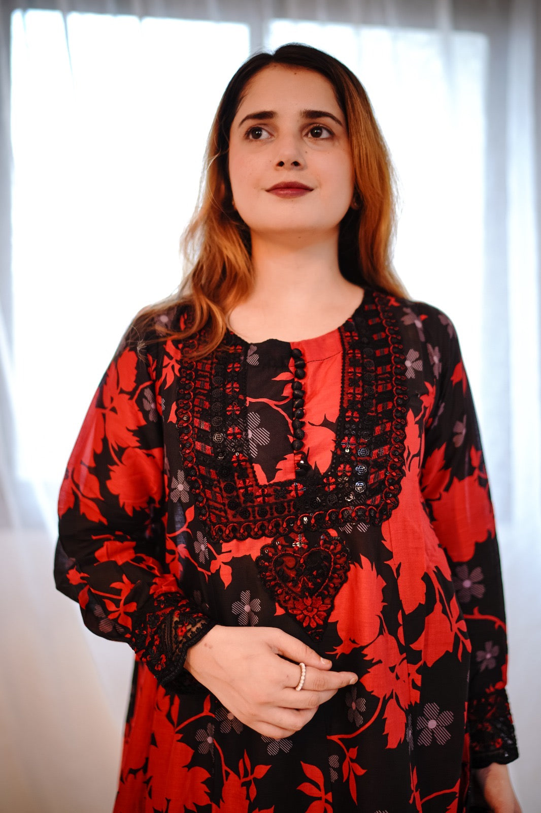 Embroidered Premium Lawn Frock Suit with 4-Sided Embroidered Dupatta 3 Piece