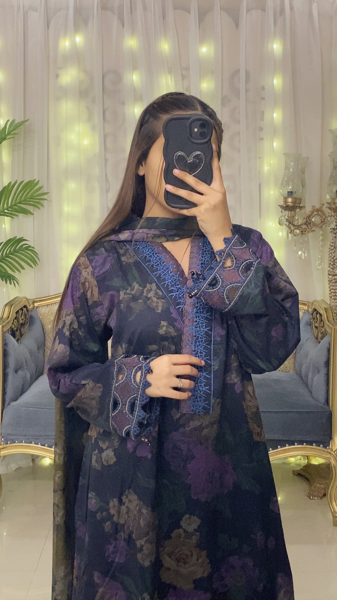 Deep Violet Floral Embroidered 3-Piece Suit with Chiffon Printed Dupatta - Silk Rang