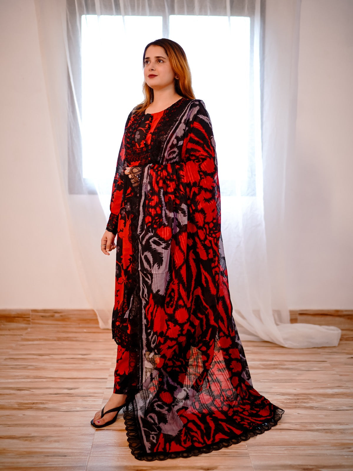 Embroidered Premium Lawn Frock Suit with 4-Sided Embroidered Dupatta 3 Piece