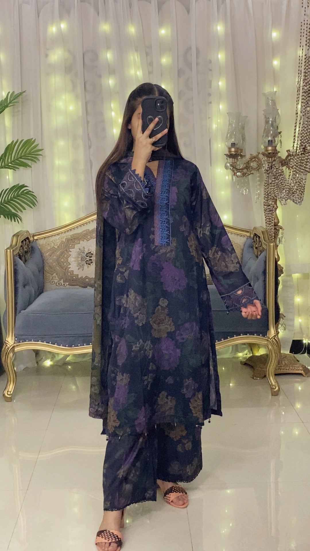 Deep Violet Floral Embroidered 3-Piece Suit with Chiffon Printed Dupatta - Silk Rang