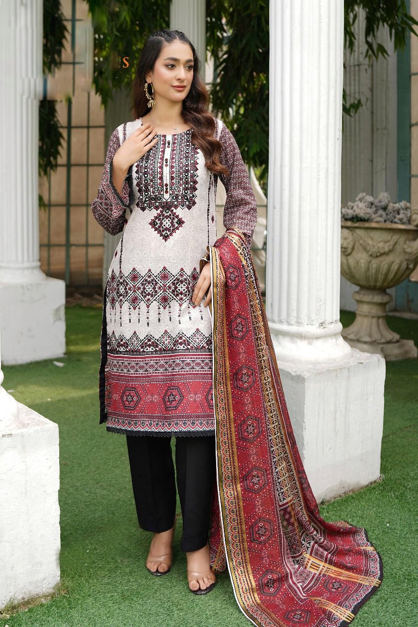 Fully Embroidered Lawn Suit with Matching Lawn Dupatta 3 Piece