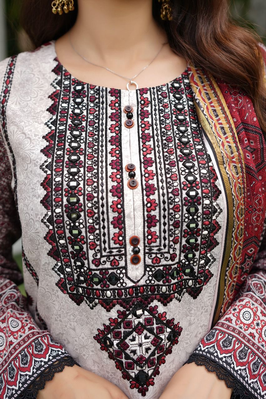 Fully Embroidered Lawn Suit with Matching Lawn Dupatta 3 Piece