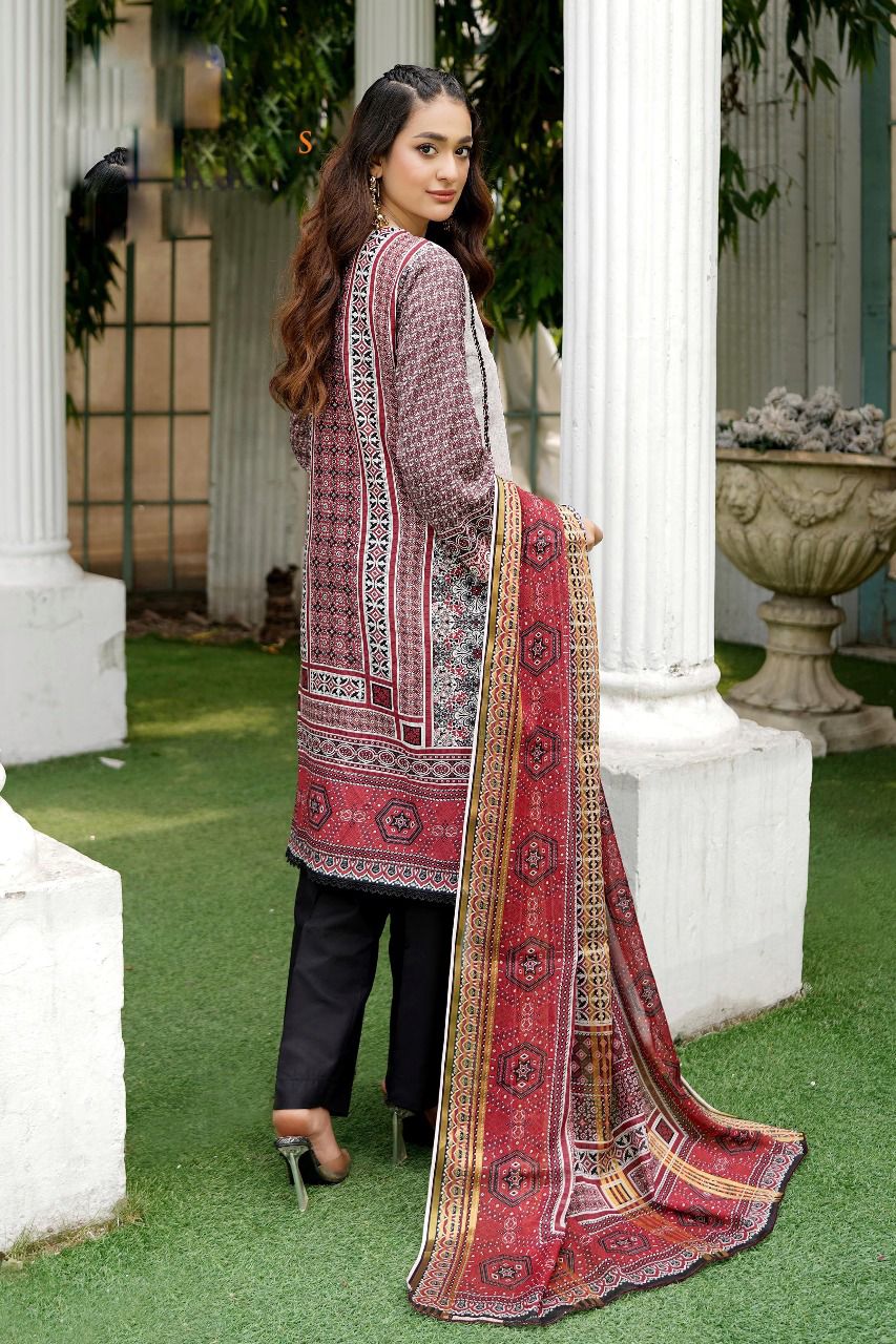 Fully Embroidered Lawn Suit with Matching Lawn Dupatta 3 Piece
