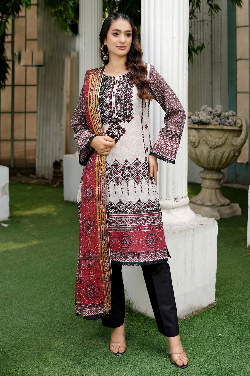 Fully Embroidered Lawn Suit with Matching Lawn Dupatta 3 Piece