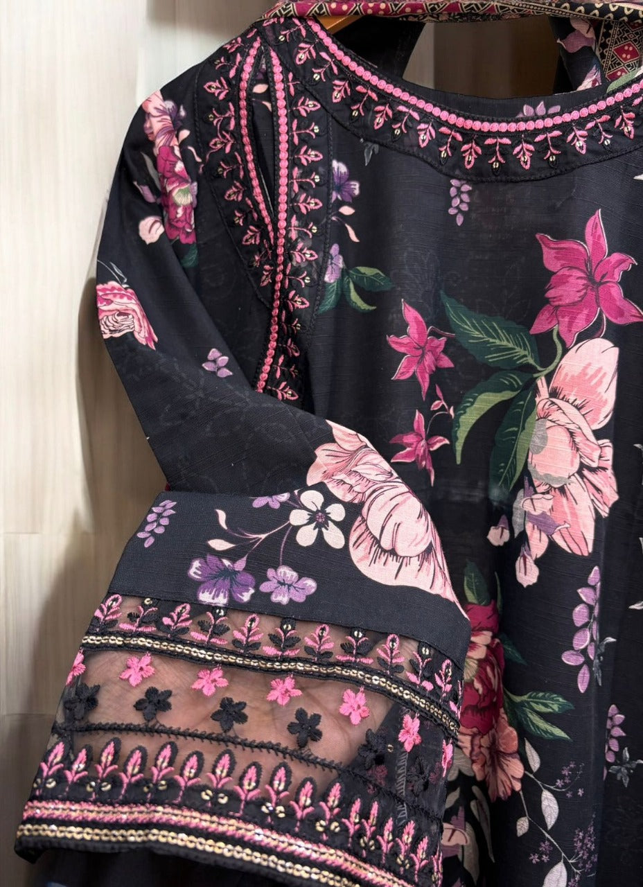Embroidered Cut-Shoulder Lawn Suit with Manaar Dupatta