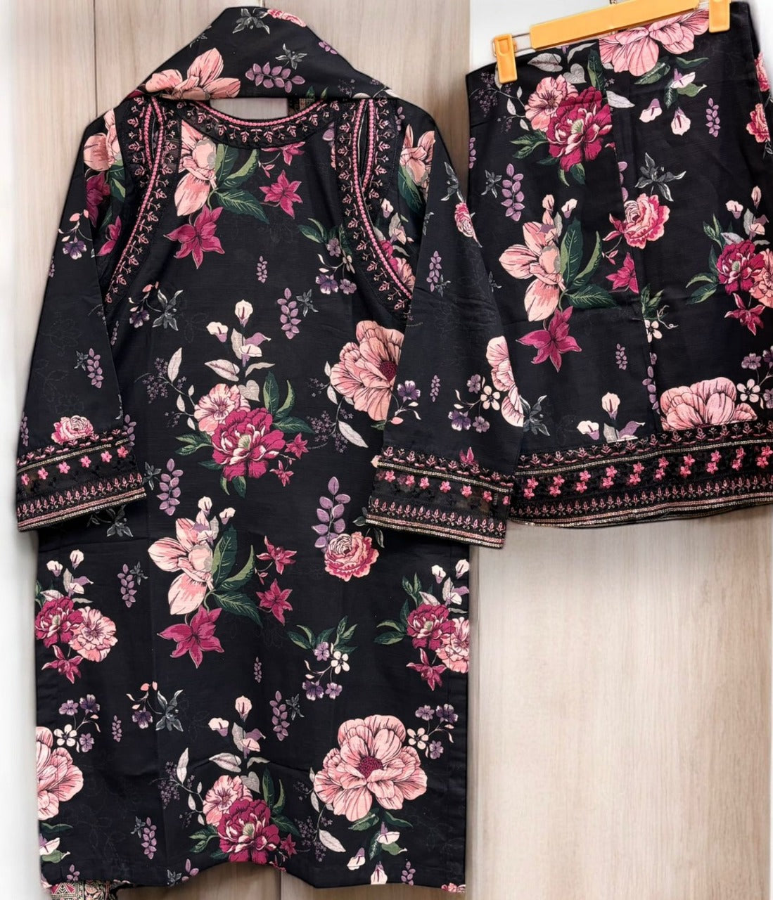 Embroidered Cut-Shoulder Lawn Suit with Manaar Dupatta