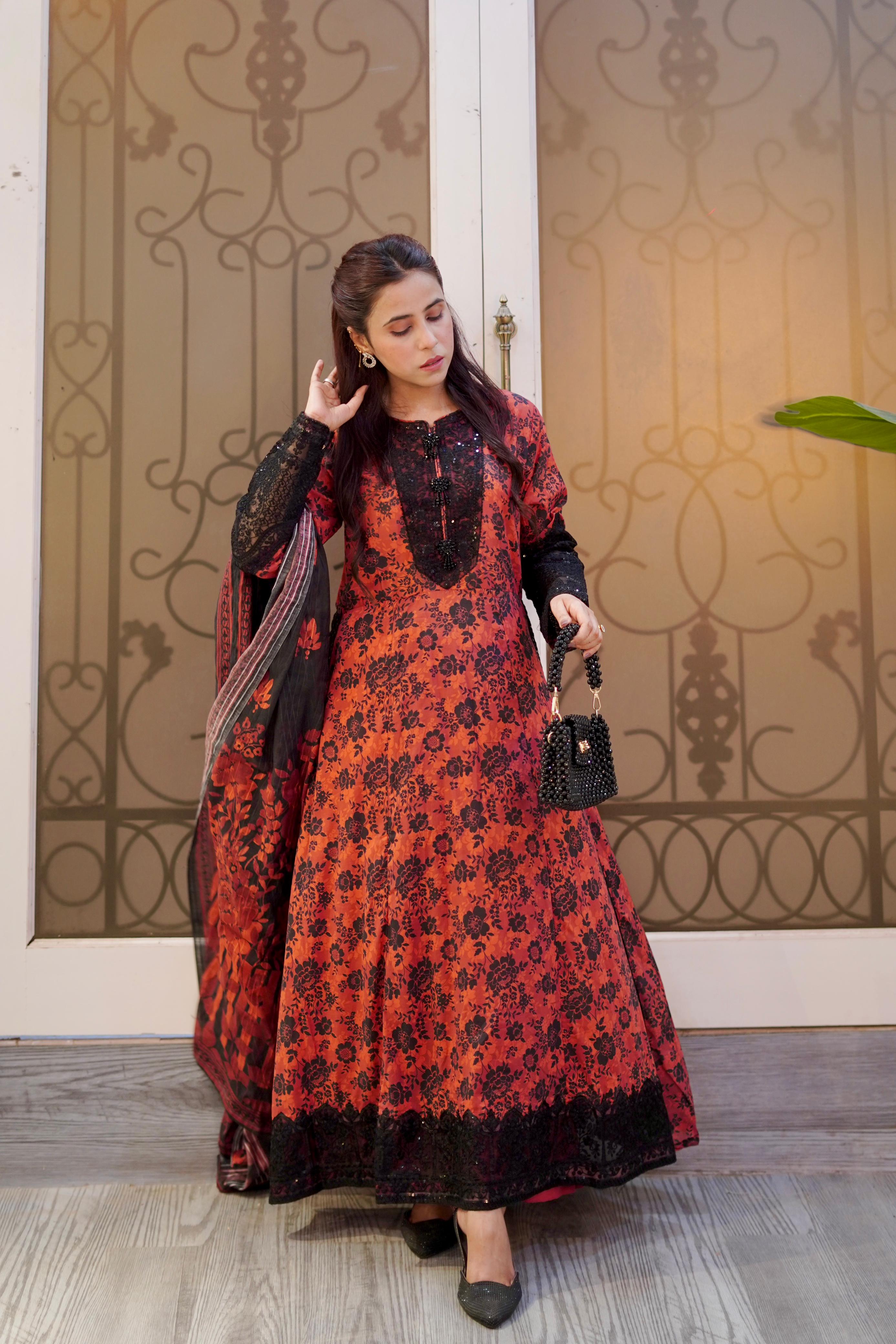 3-Piece Lawn Frock Suit with Soft Lawn Dupatta