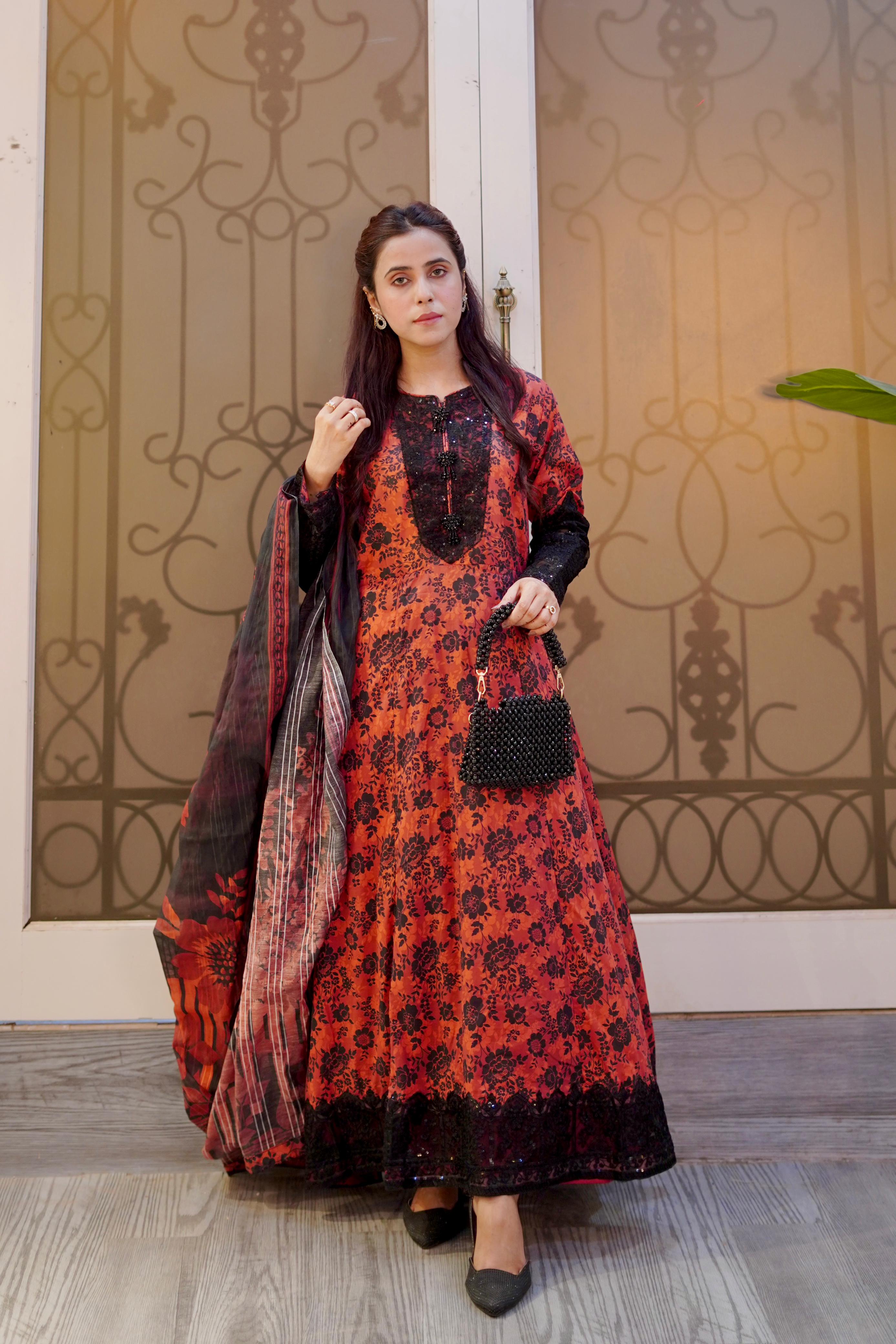 3-Piece Lawn Frock Suit with Soft Lawn Dupatta