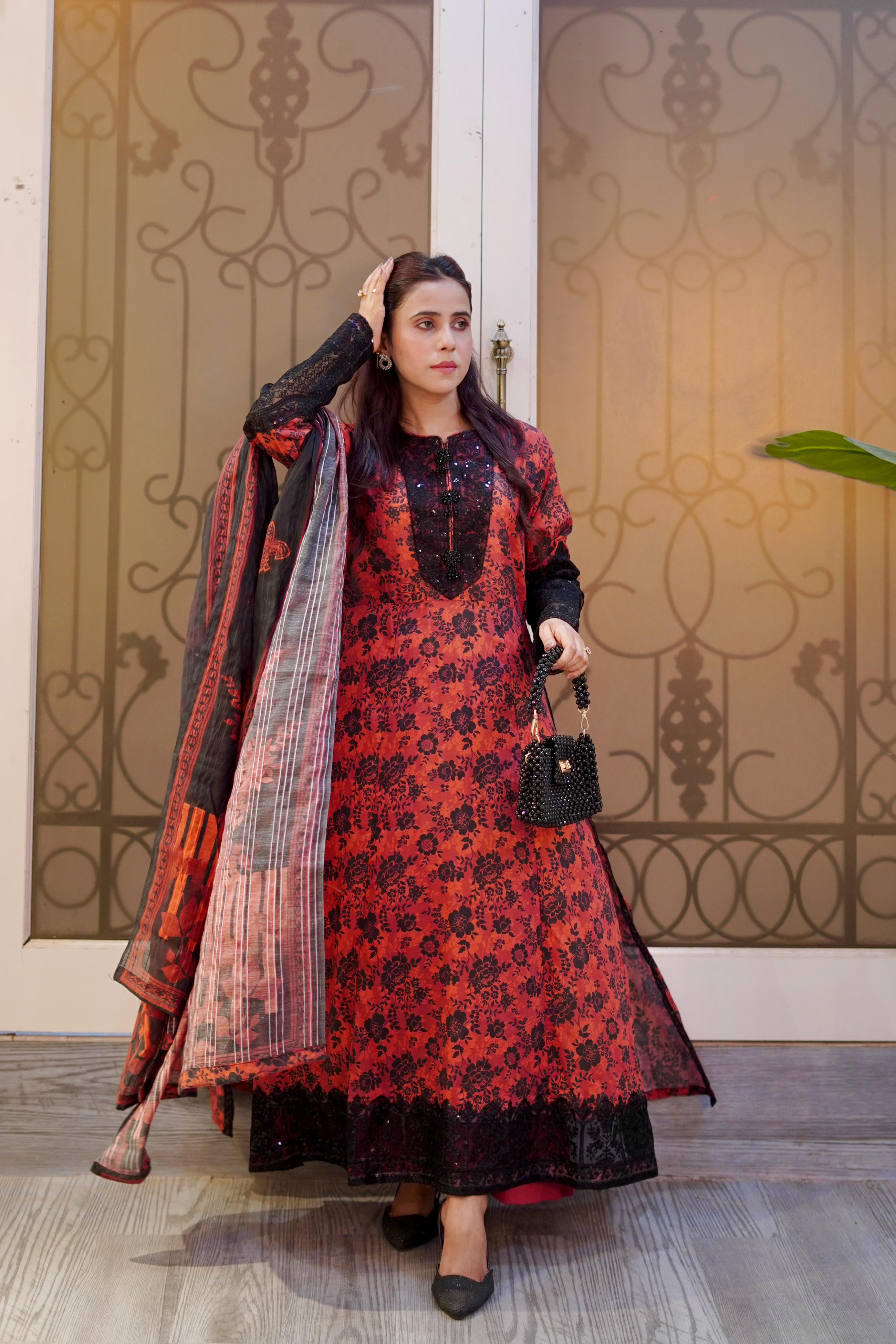 3-Piece Lawn Frock Suit with Soft Lawn Dupatta