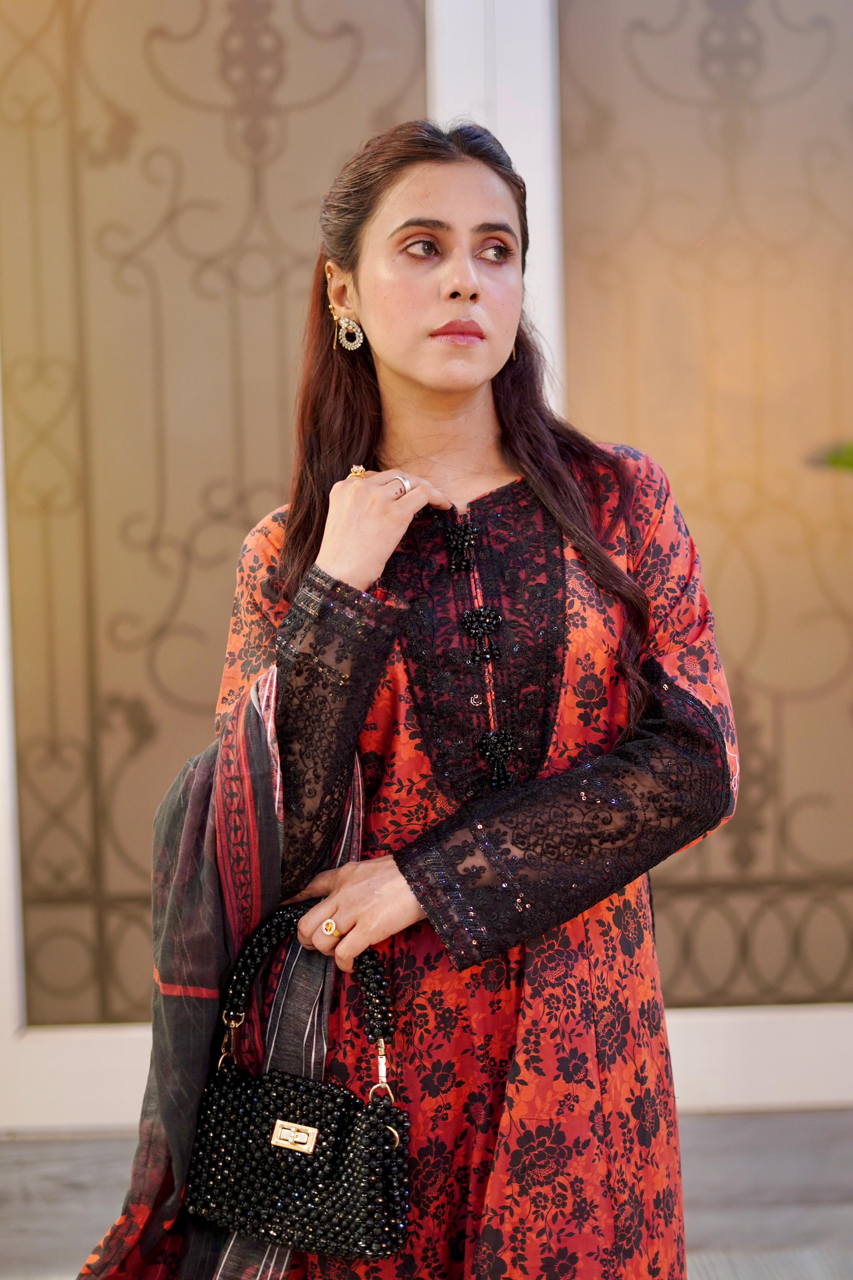 3-Piece Lawn Frock Suit with Soft Lawn Dupatta