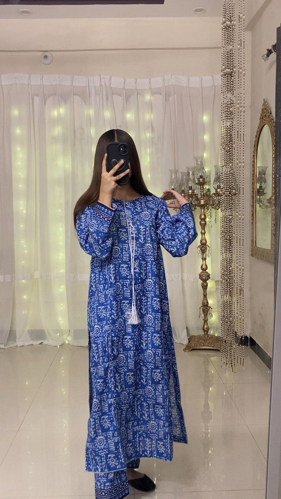 Royal Blue Lawn 2-Piece with Printed Trouser