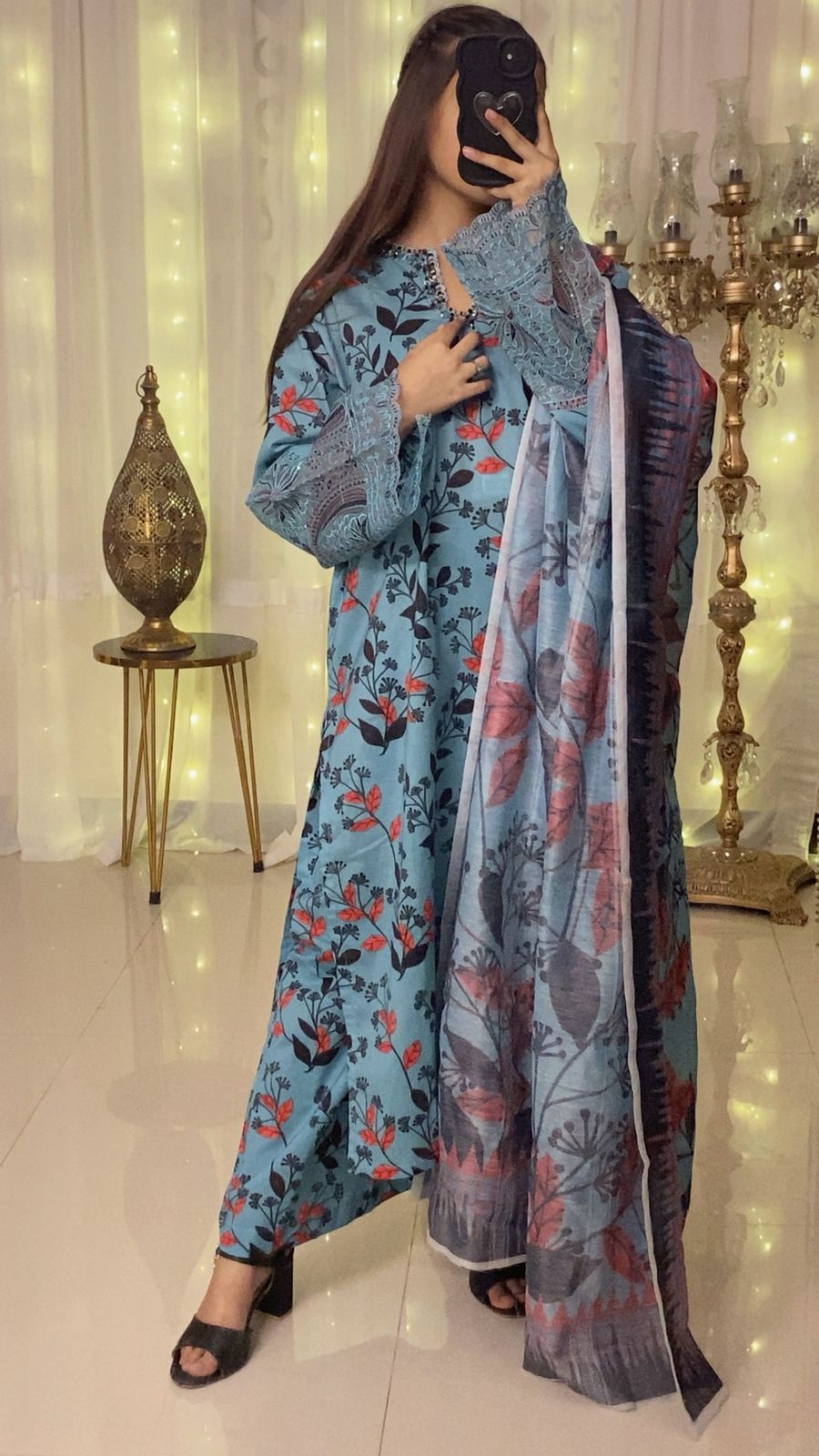 Elegant Hand Embellished Lawn 3 Piece with Manaar Dupatta
