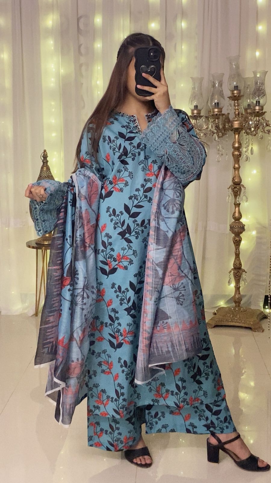 Elegant Hand Embellished Lawn 3 Piece with Manaar Dupatta