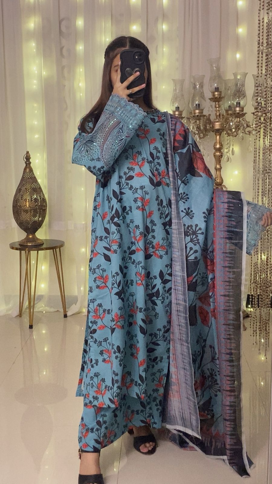 Elegant Hand Embellished Lawn 3 Piece with Manaar Dupatta