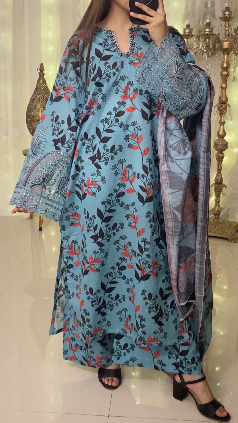 Elegant Hand Embellished Lawn 3 Piece with Manaar Dupatta