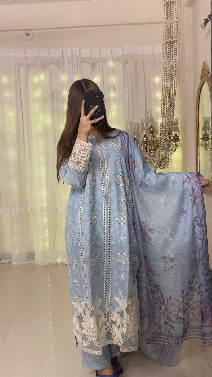 Chikankari Lawn Suit with Embroidered Borders & Lawn Dupatta