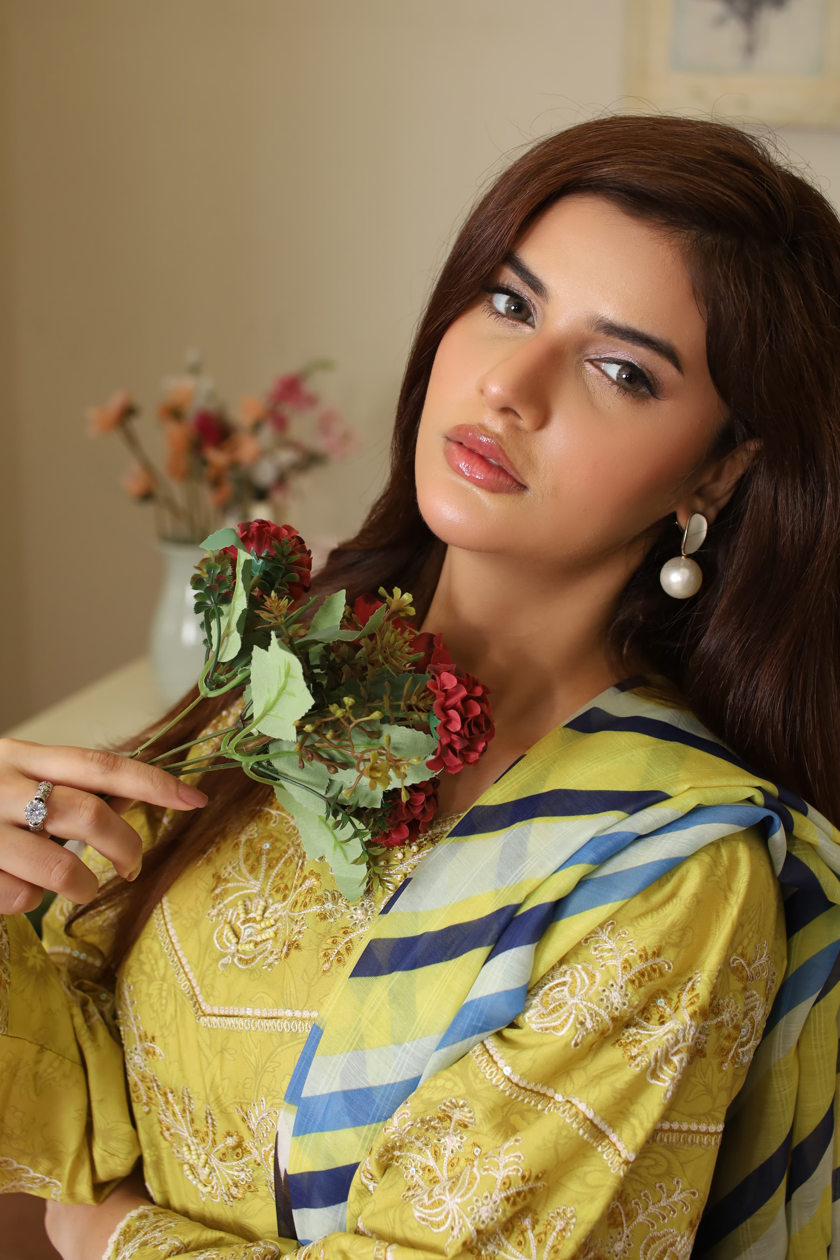 Mustard Yellow Cotton Embroidered 3-Piece Suit with Printed Dupatta