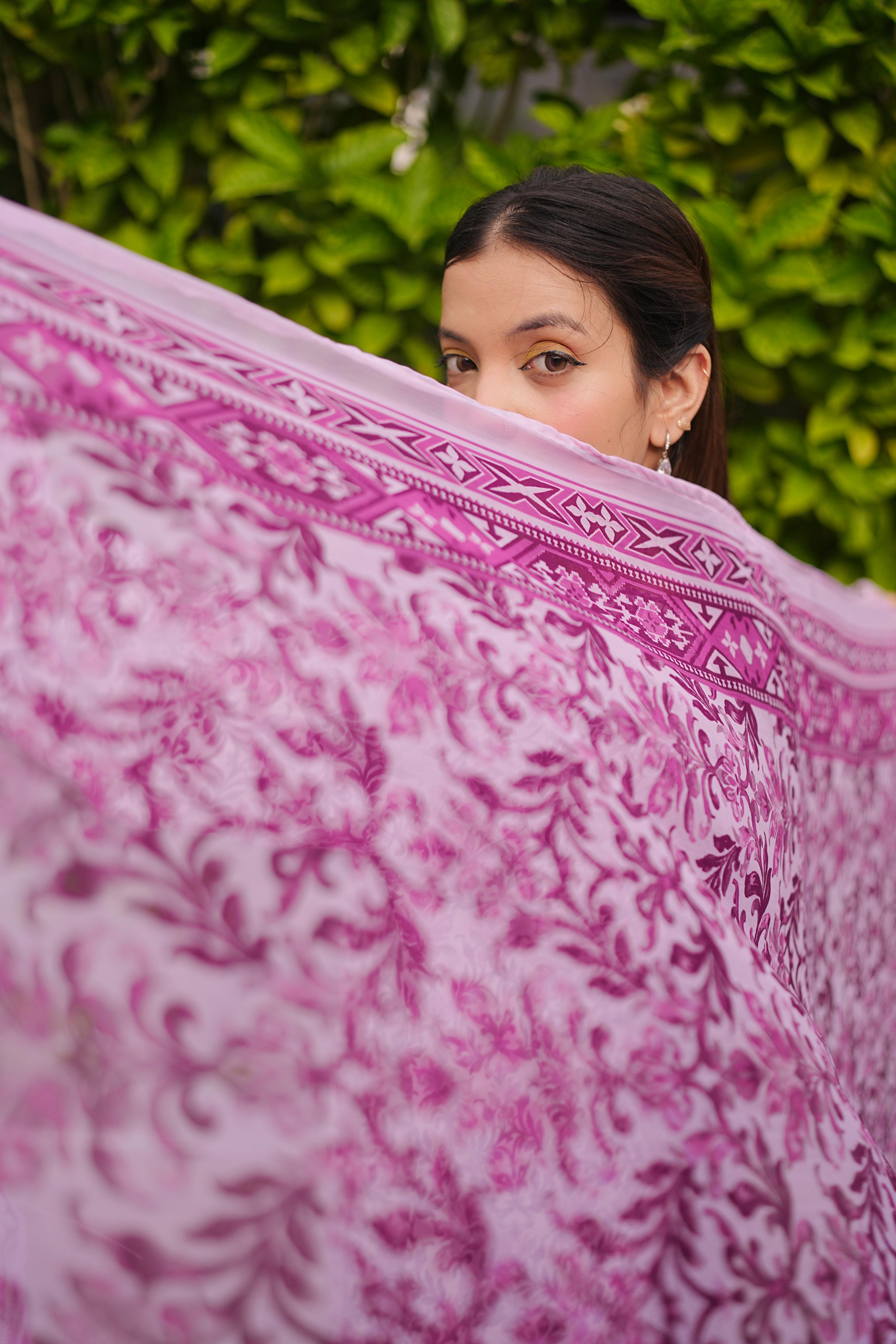 Purple Embroidered Lawn 3Pc Suit with Embroidered Cutwork Detailing & Chiffon Dupatta