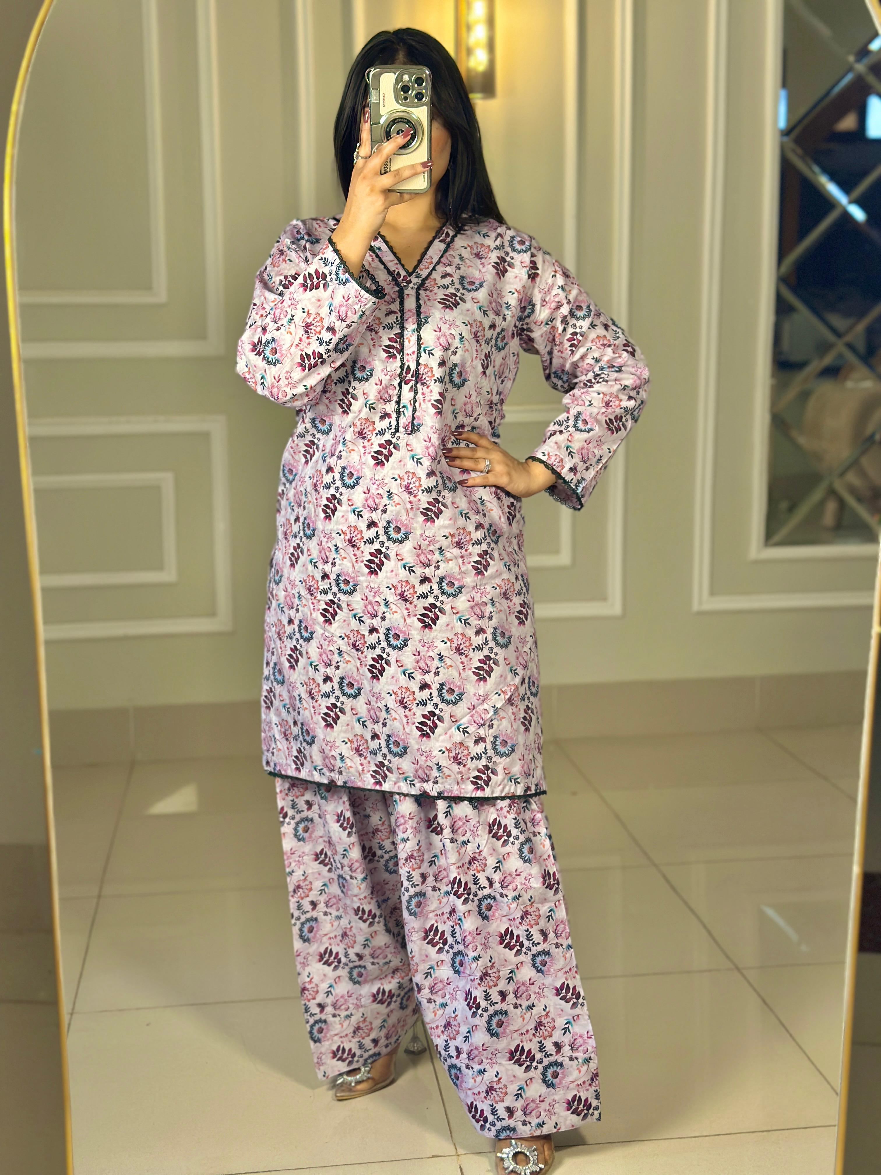 Pastel Lawn 2Pc Suit with Printed Shirt, Neckline Detailing & Farshi Shalwar