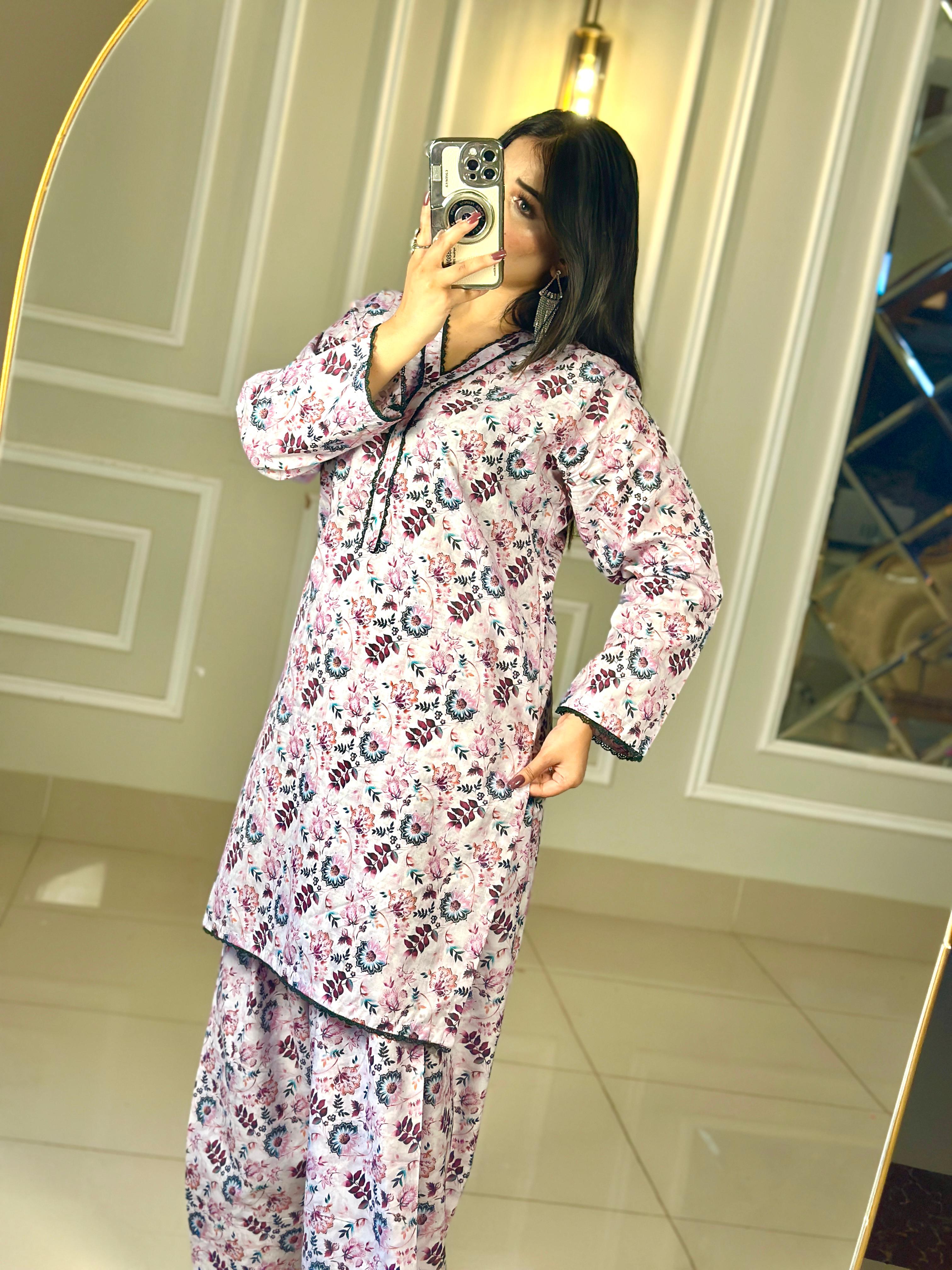 Pastel Lawn 2Pc Suit with Printed Shirt, Neckline Detailing & Farshi Shalwar