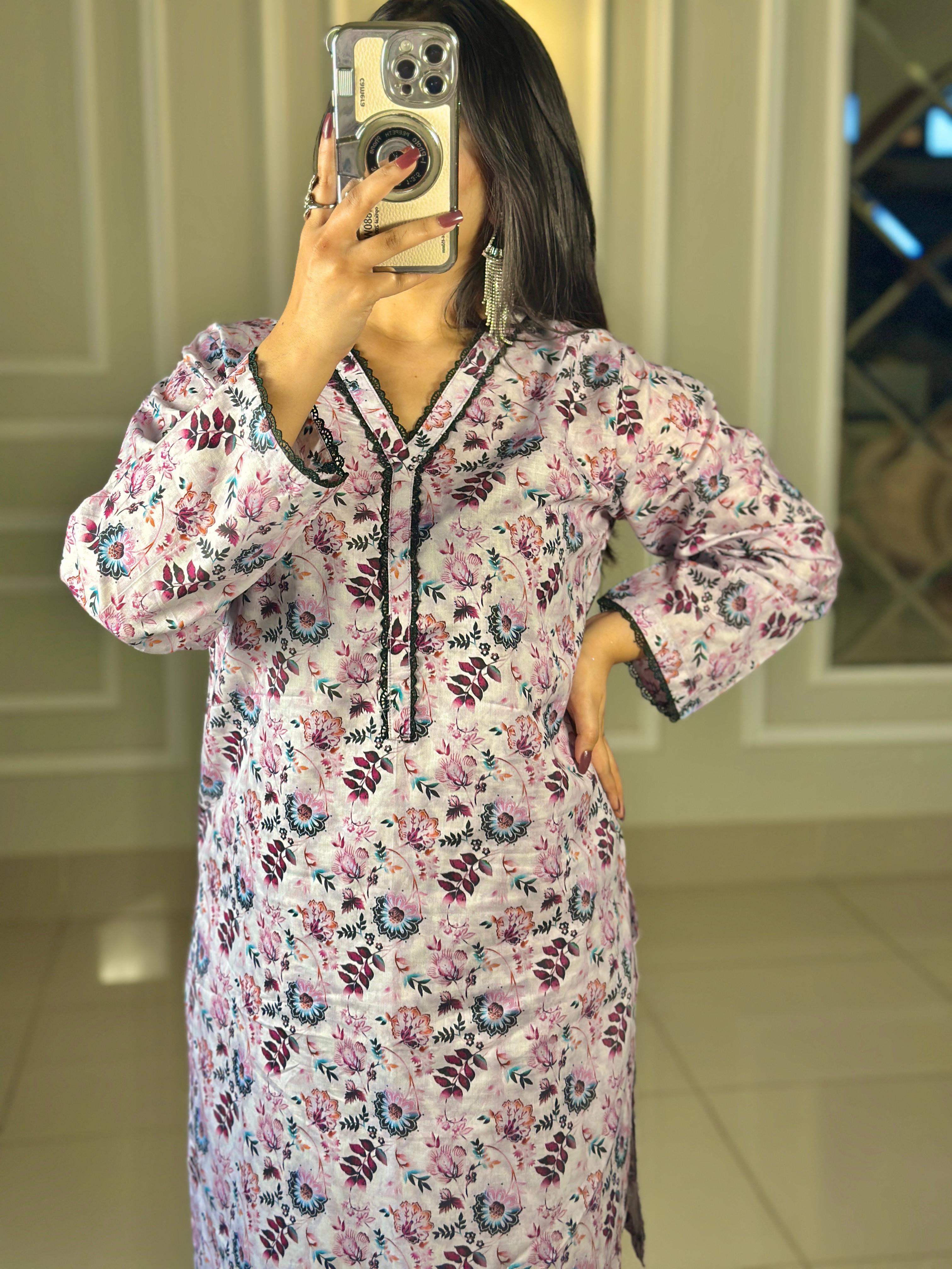 Pastel Lawn 2Pc Suit with Printed Shirt, Neckline Detailing & Farshi Shalwar