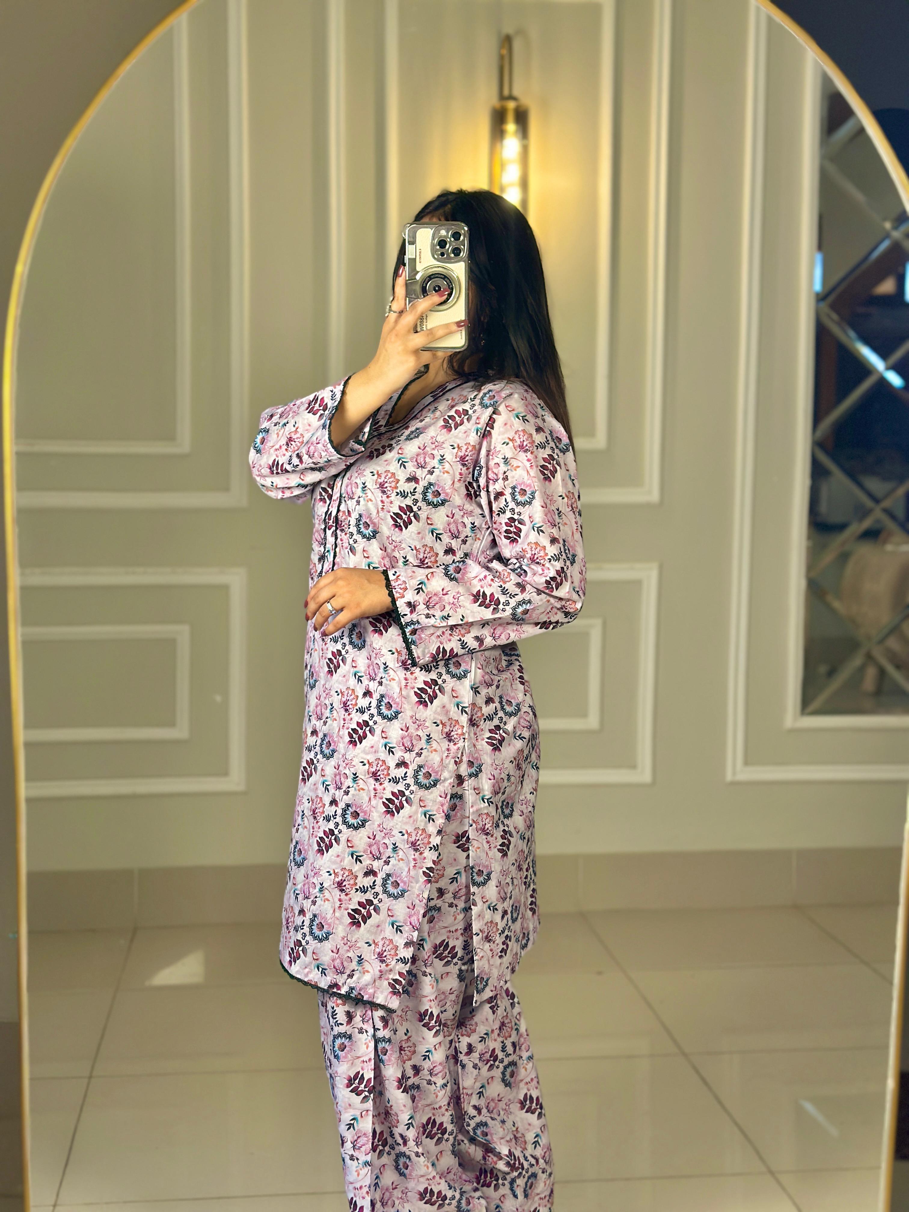 Pastel Lawn 2Pc Suit with Printed Shirt, Neckline Detailing & Farshi Shalwar