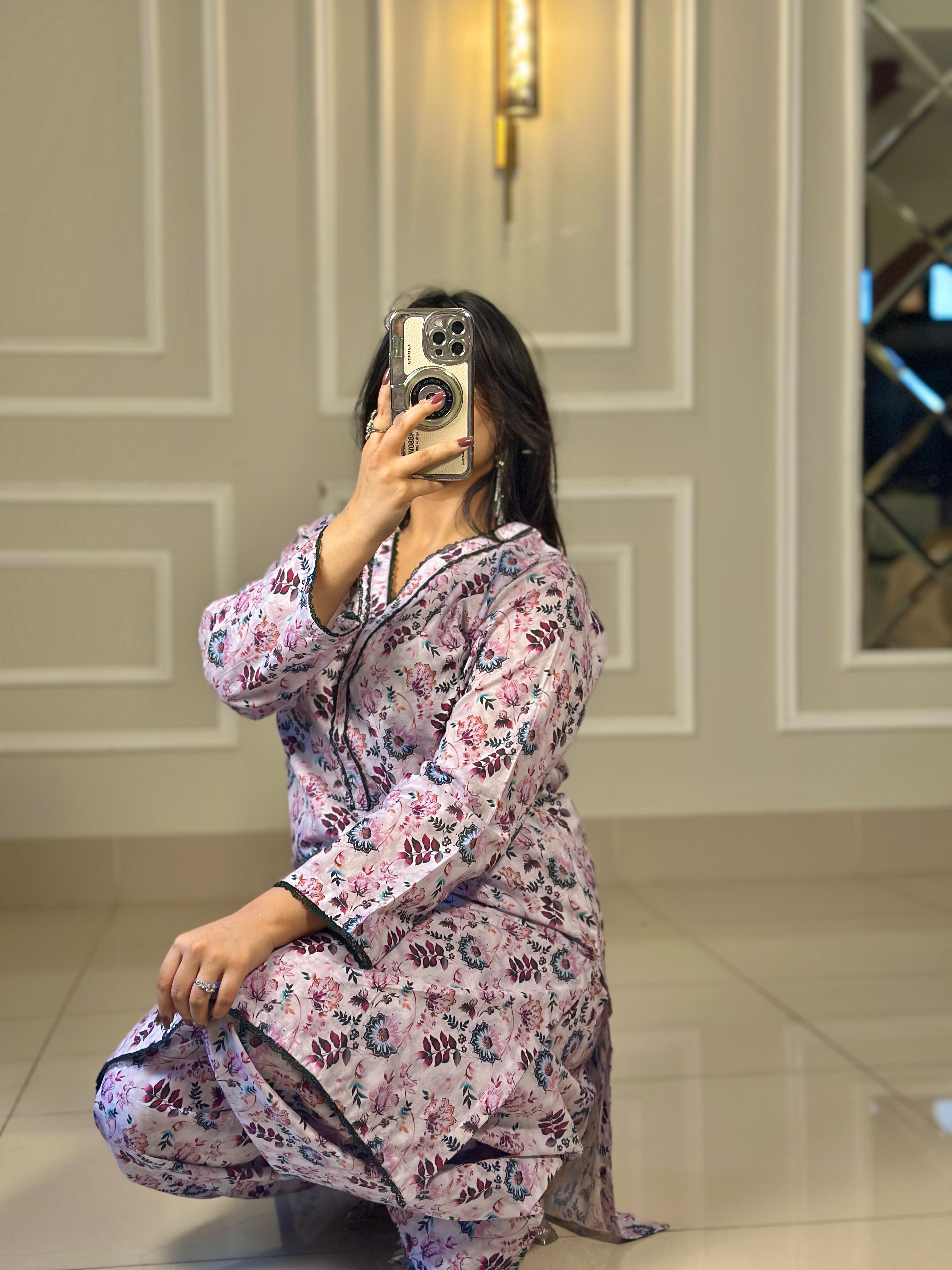 Pastel Lawn 2Pc Suit with Printed Shirt, Neckline Detailing & Farshi Shalwar
