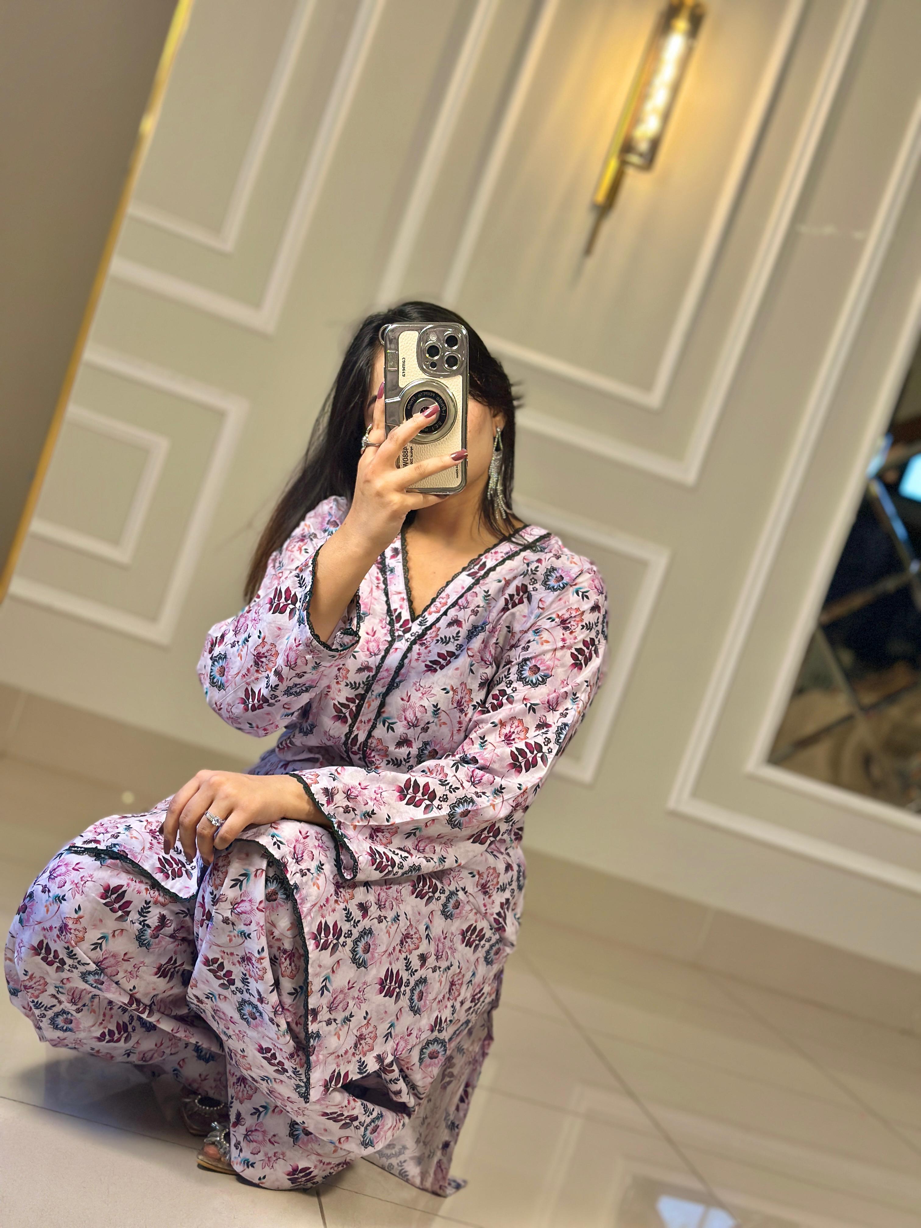 Pastel Lawn 2Pc Suit with Printed Shirt, Neckline Detailing & Farshi Shalwar