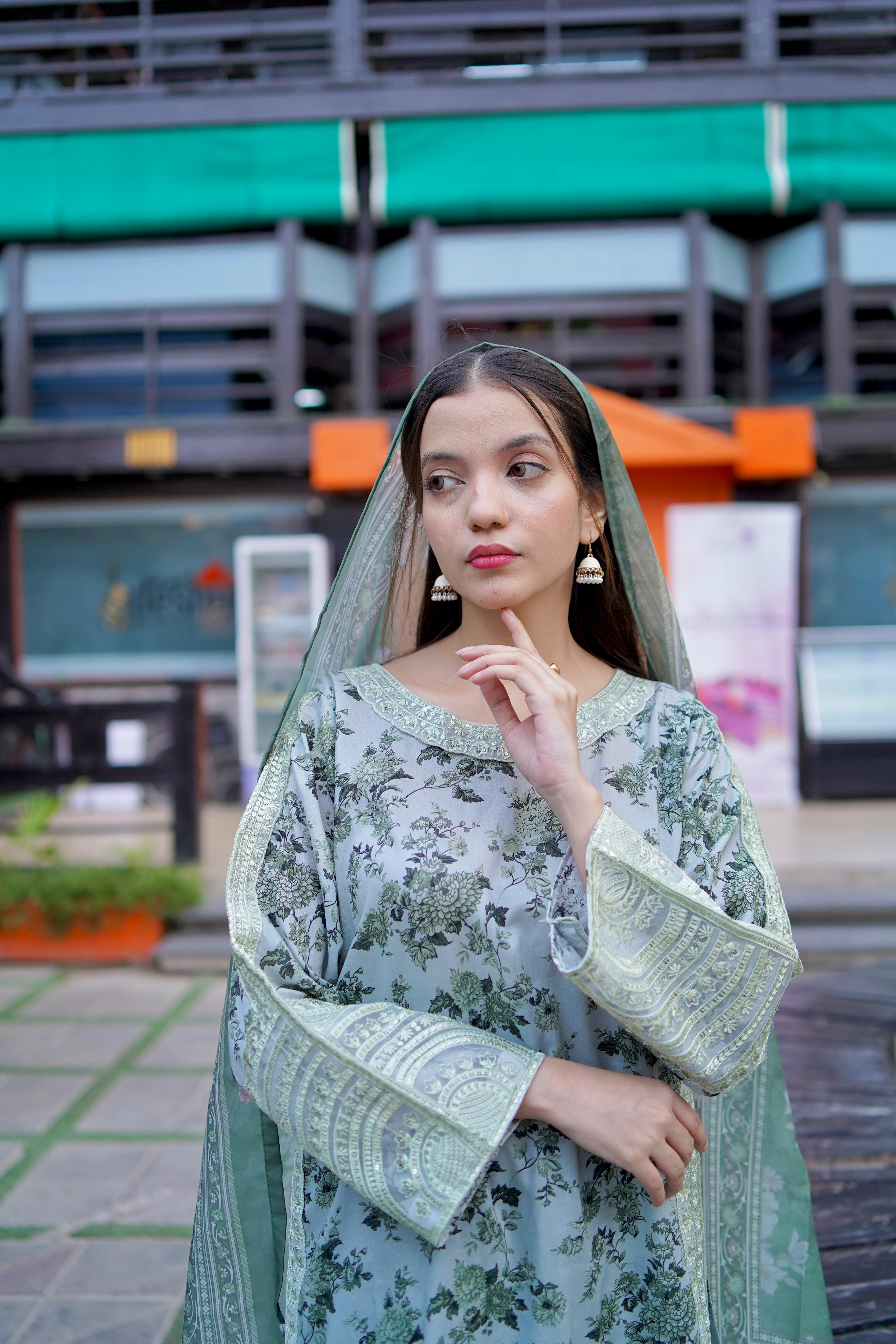 Pista Green Embroidered Lawn 3-Piece with Manaar Dupatta