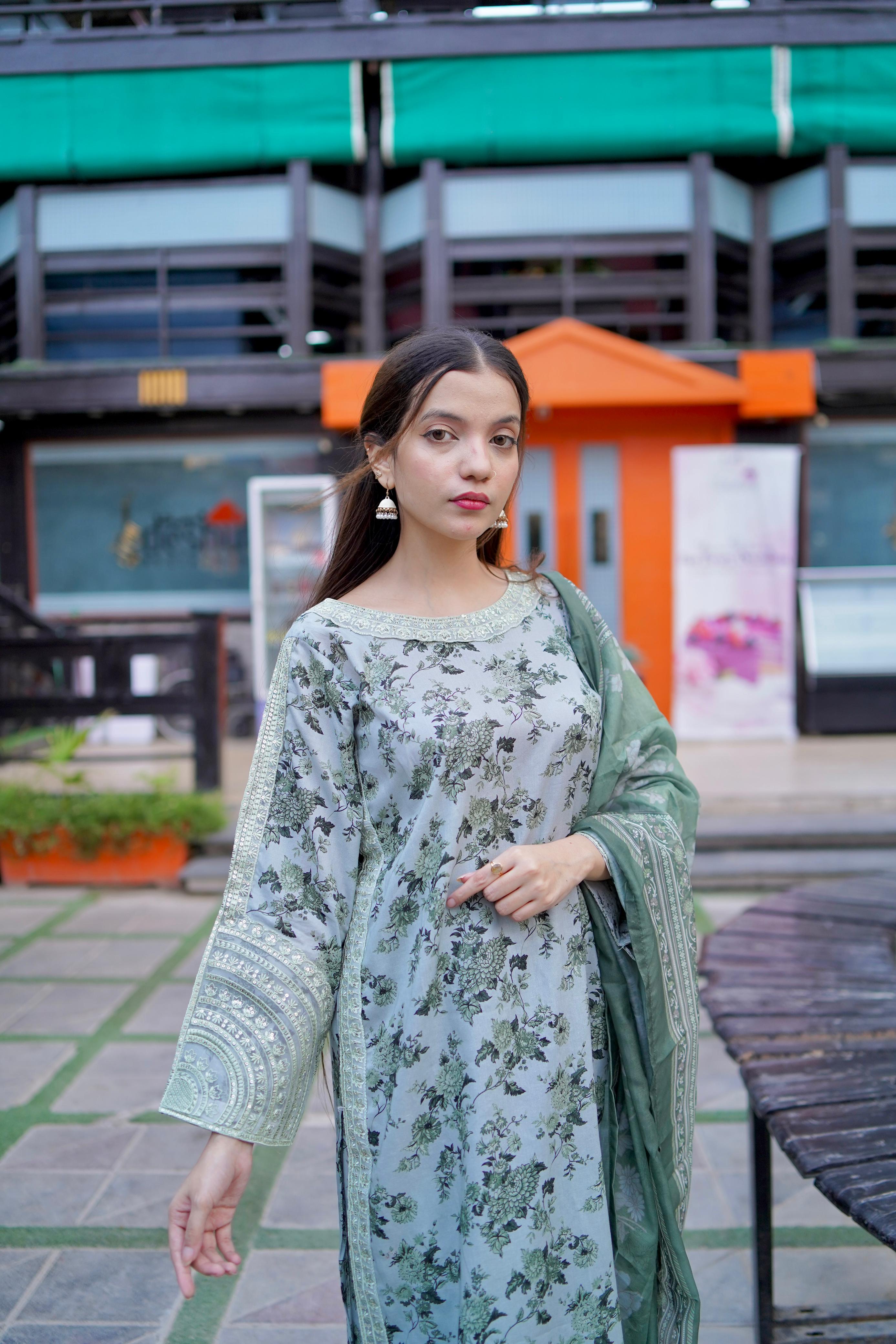 Pista Green Embroidered Lawn 3-Piece with Manaar Dupatta