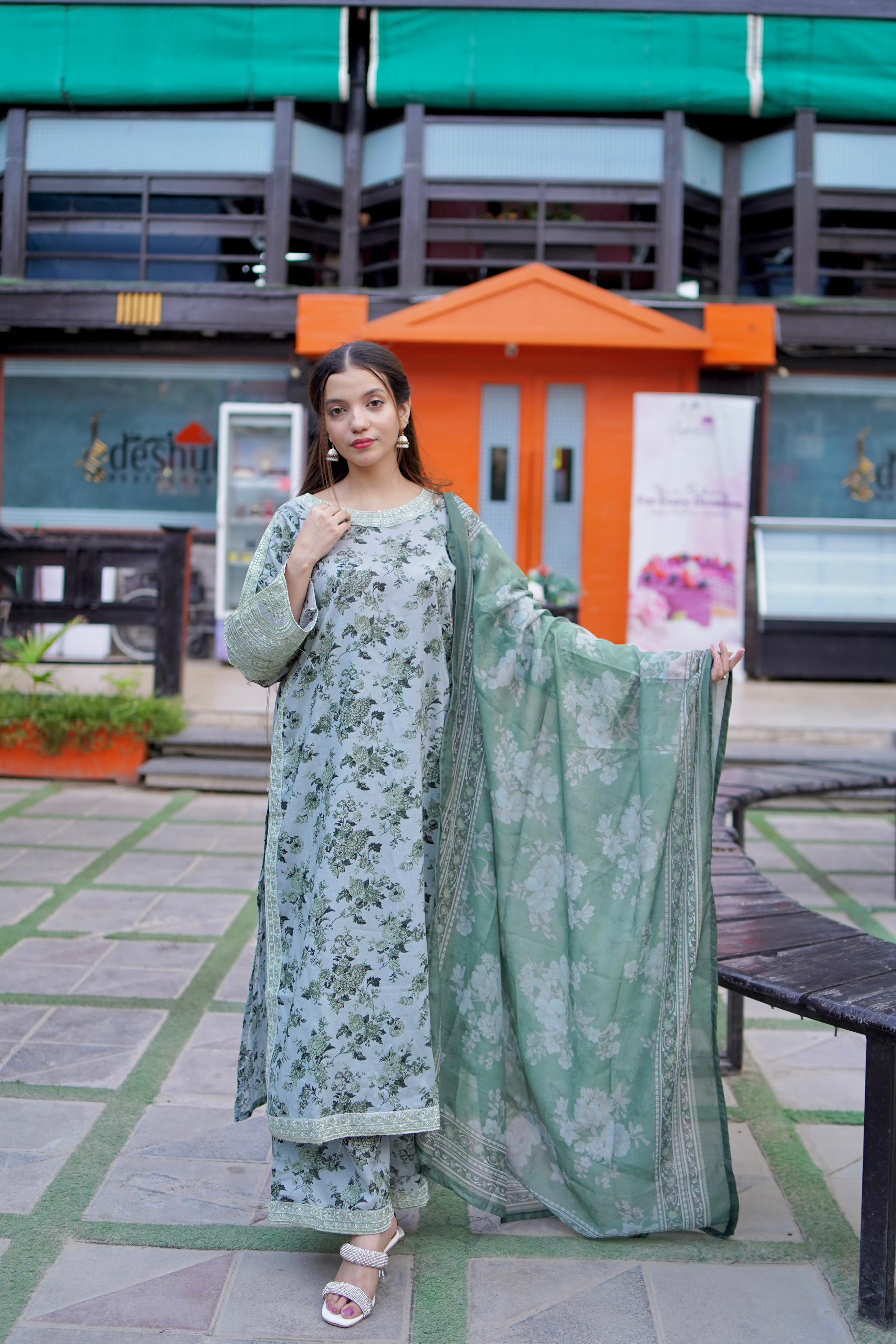 Pista Green Embroidered Lawn 3-Piece with Manaar Dupatta