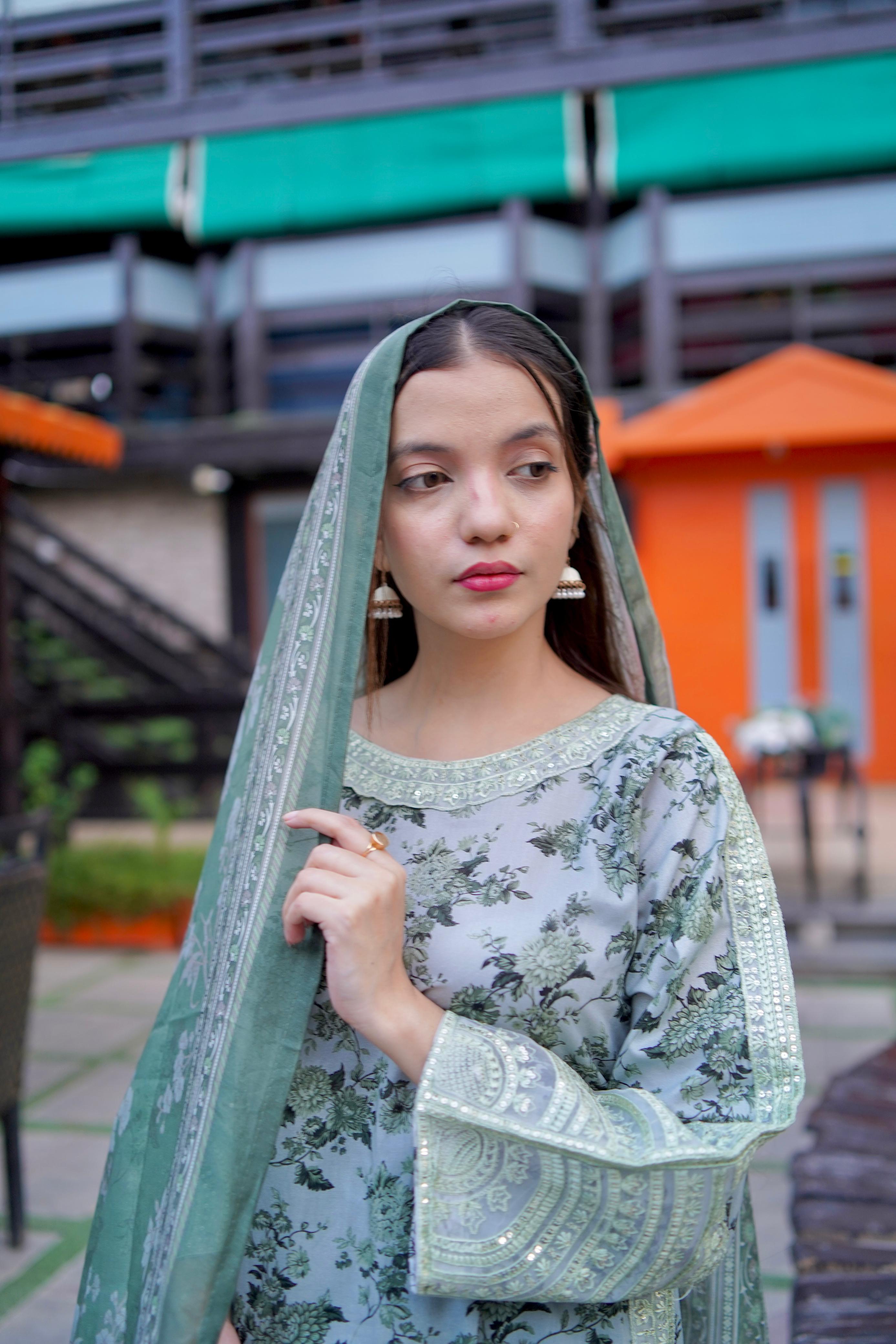 Pista Green Embroidered Lawn 3-Piece with Manaar Dupatta