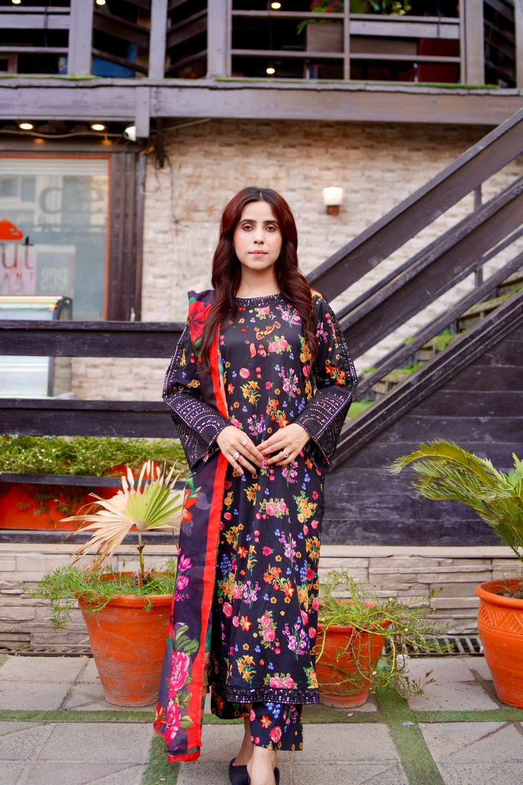 Embroidered Lawn Suit with Printed Manaar Dupatta