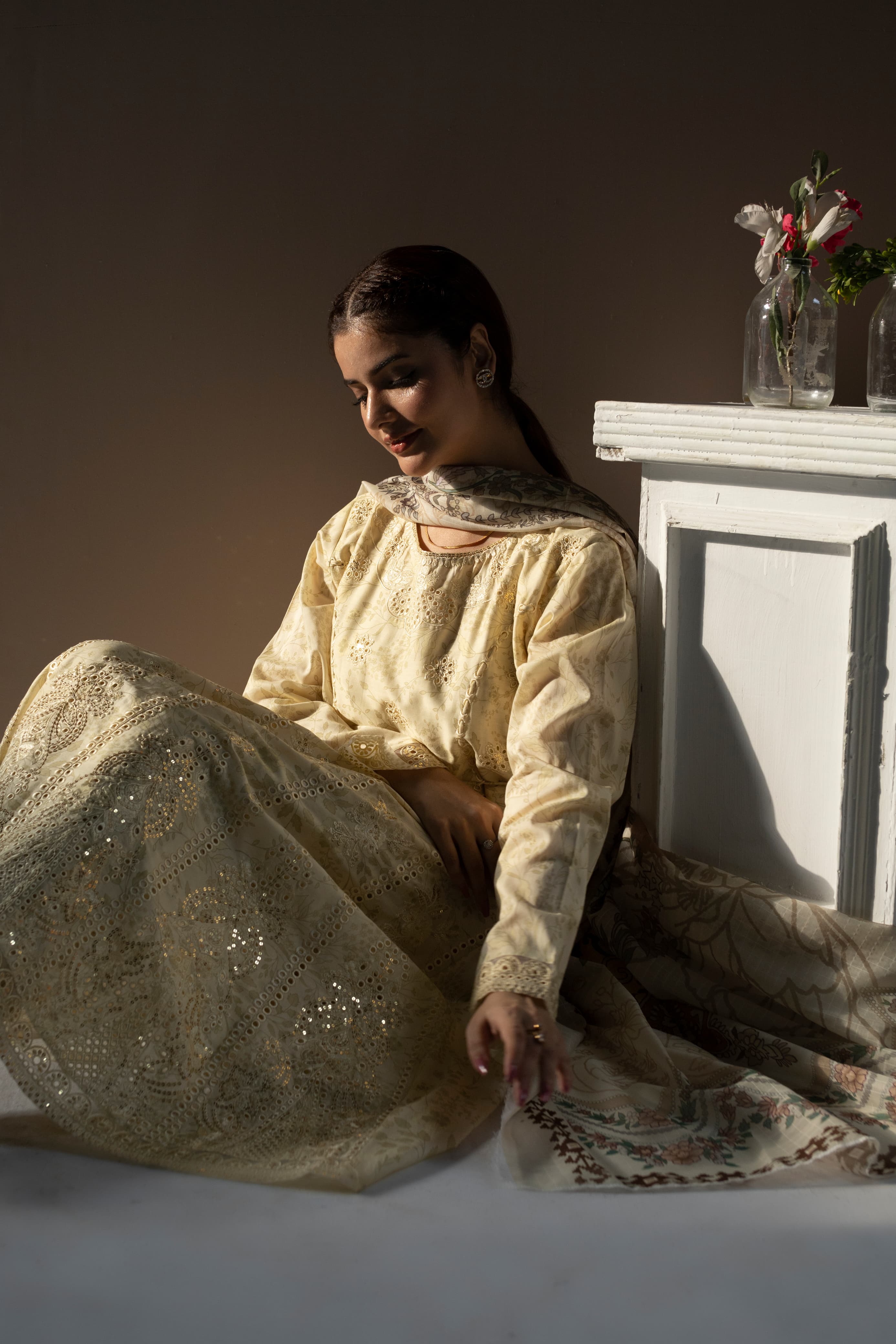 Premium Lawn Long Frock 3Pc with Embroidered Neck, Sleeves & Border