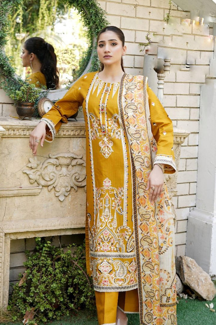 Premium Embroidered Cotton 3Pc with Fully Embroidered Front & Soft Printed Dupatta