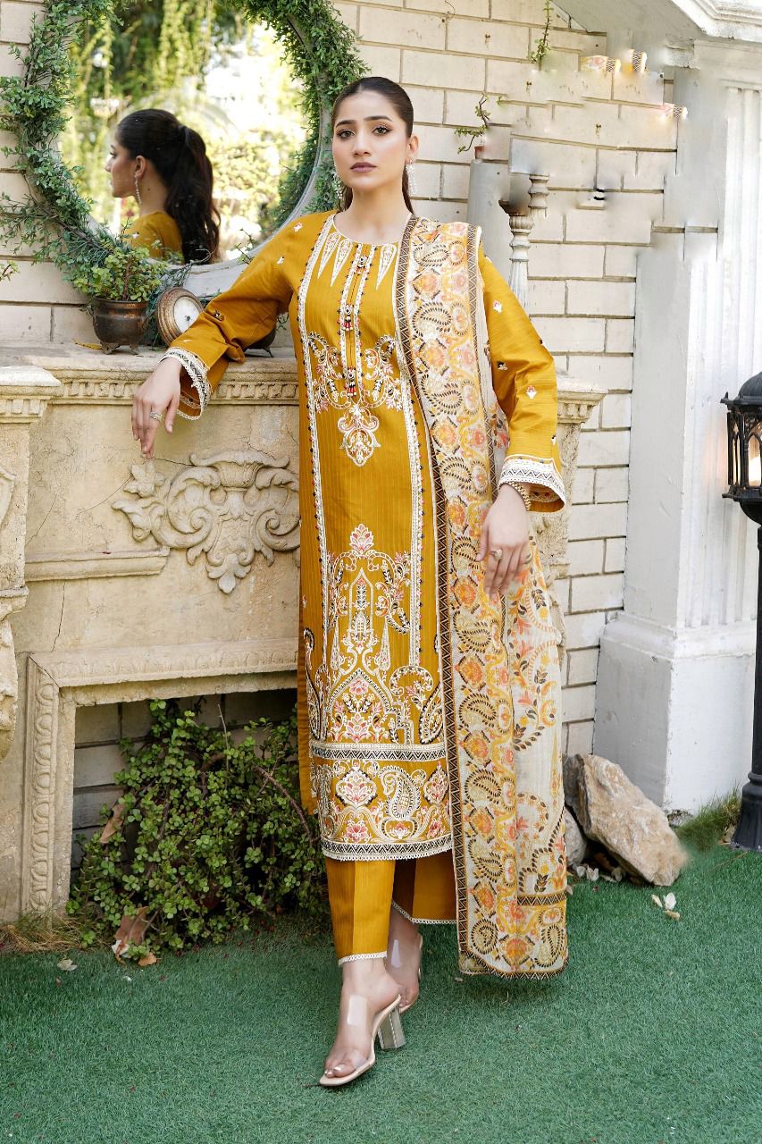 Premium Embroidered Cotton 3Pc with Fully Embroidered Front & Soft Printed Dupatta