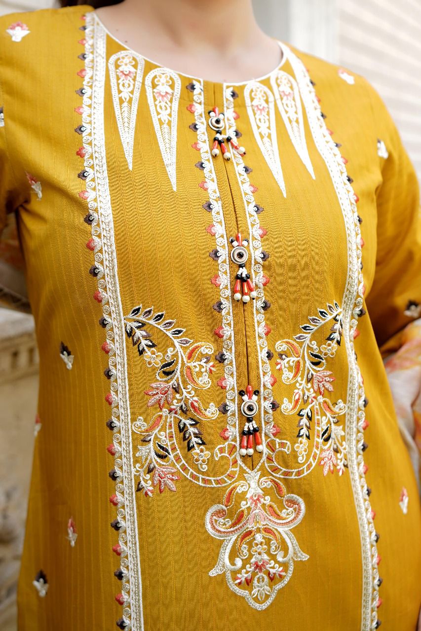 Premium Embroidered Cotton 3Pc with Fully Embroidered Front & Soft Printed Dupatta