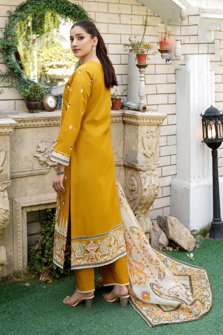 Premium Embroidered Cotton 3Pc with Fully Embroidered Front & Soft Printed Dupatta