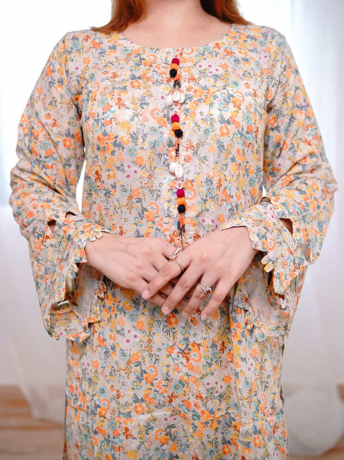 Floral Lawn 2Pc with Multi Color Printed Straight Cut Long Shirt & Trouser - Silk Rang