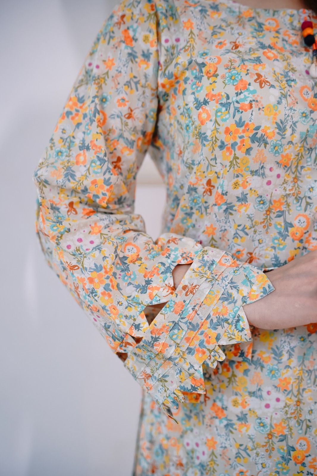Floral Lawn 2Pc with Multi Color Printed Straight Cut Long Shirt & Trouser - Silk Rang