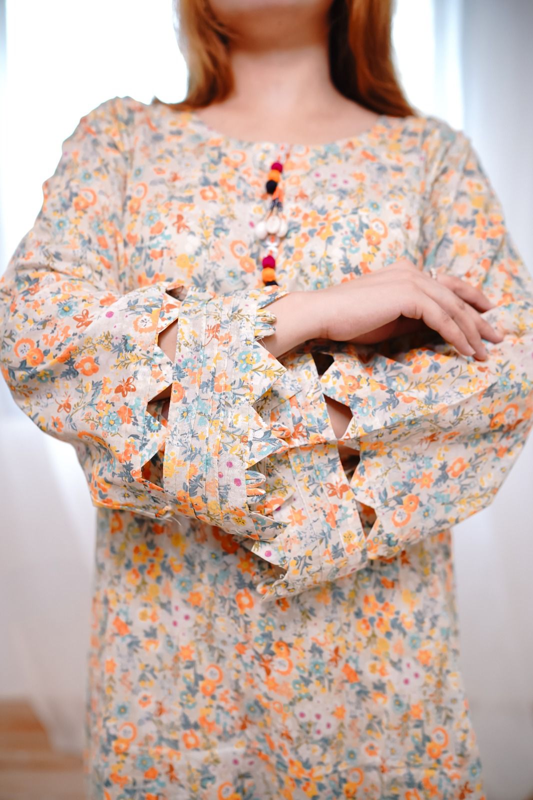 Floral Lawn 2Pc with Multi Color Printed Straight Cut Long Shirt & Trouser - Silk Rang