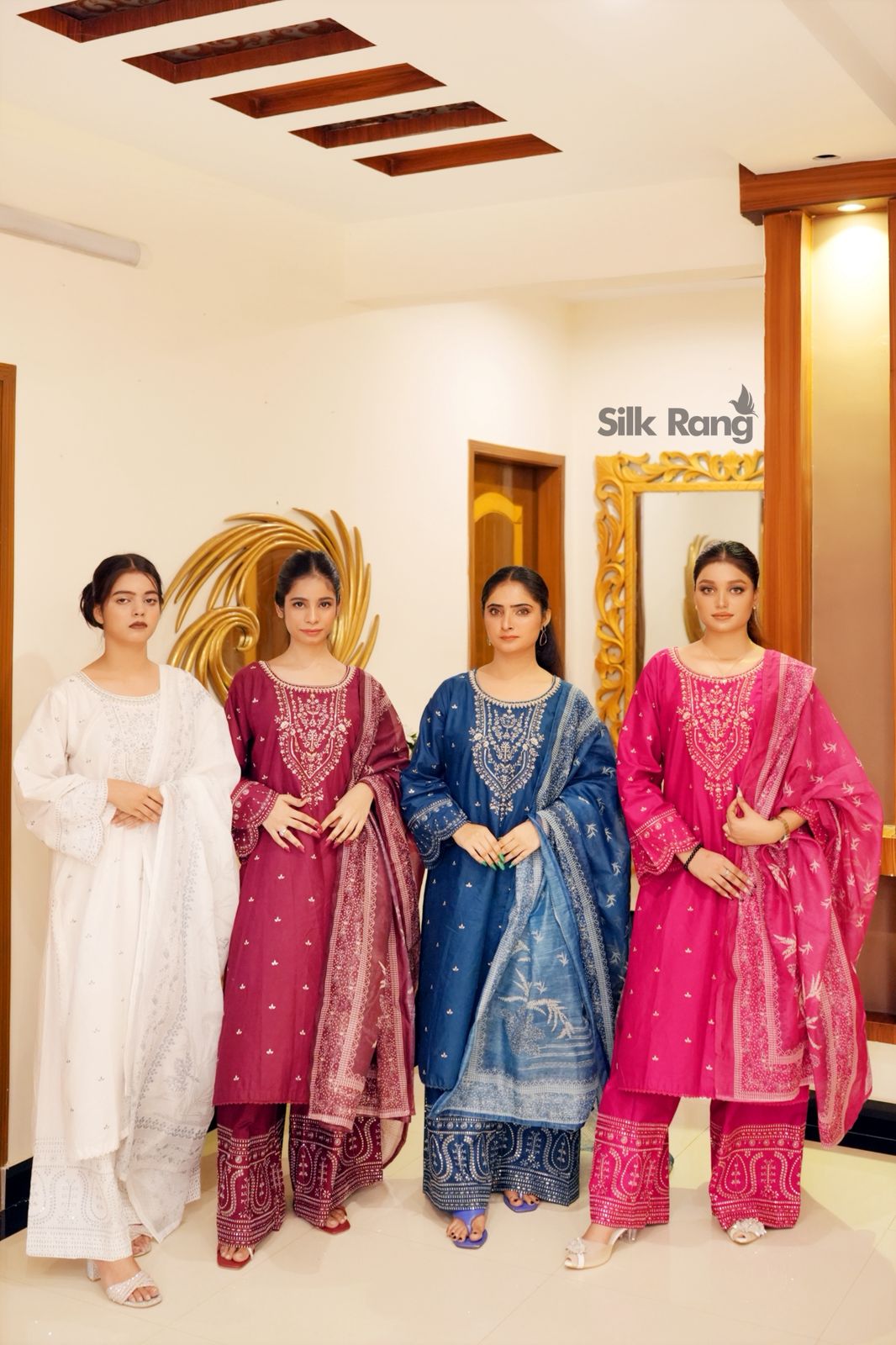 Premium Maroon Winter Cotton 3Pc Suit with Embroidered Shirt, Palazzo & Soft Manaar Dupatta - Silk Rang