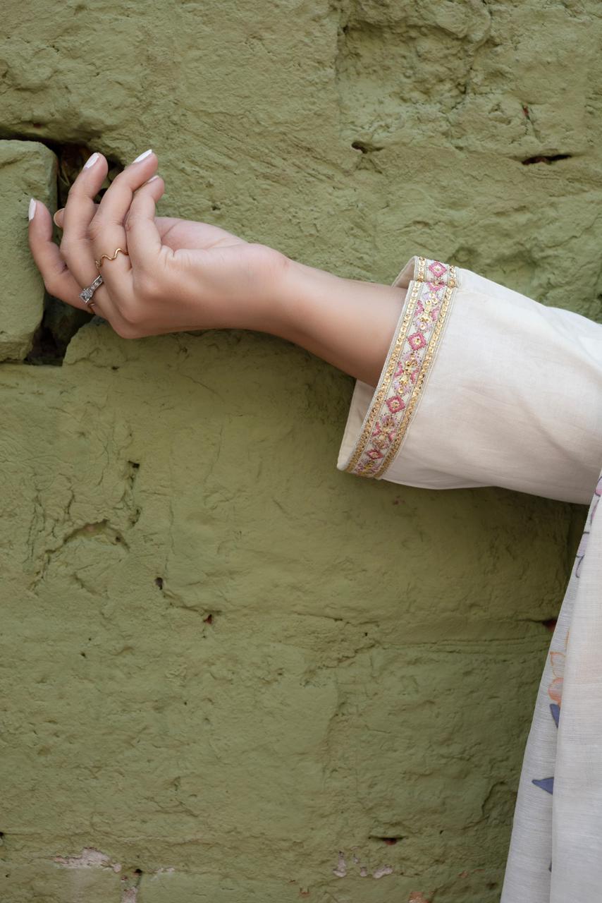 3 Piece Luxury Embroidered Cambric Half White Frock