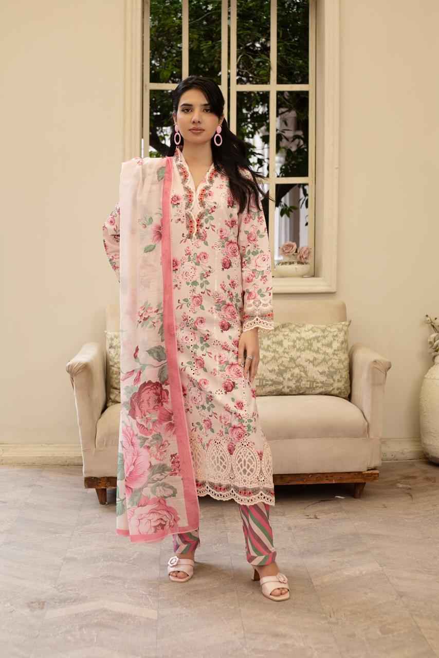 3 Piece Luxury Chikankari Cambric Blush Pink Suit