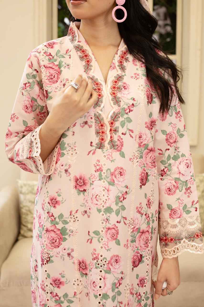 3 Piece Luxury Chikankari Cambric Blush Pink Suit