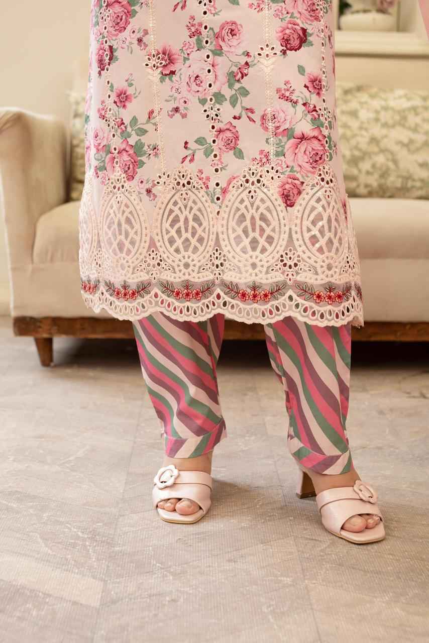 3 Piece Luxury Chikankari Cambric Blush Pink Suit