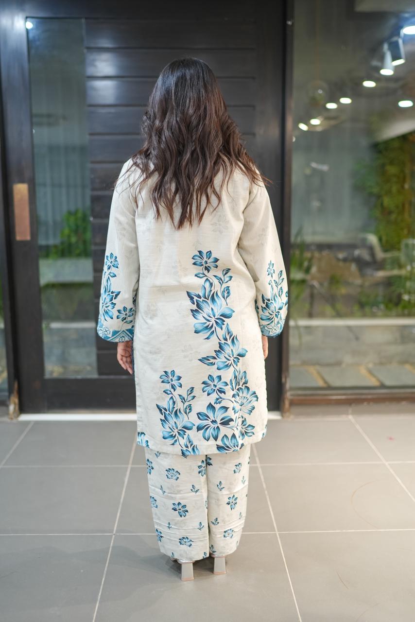 Ash Gray with Blue 3 Piece Khaddar Suit