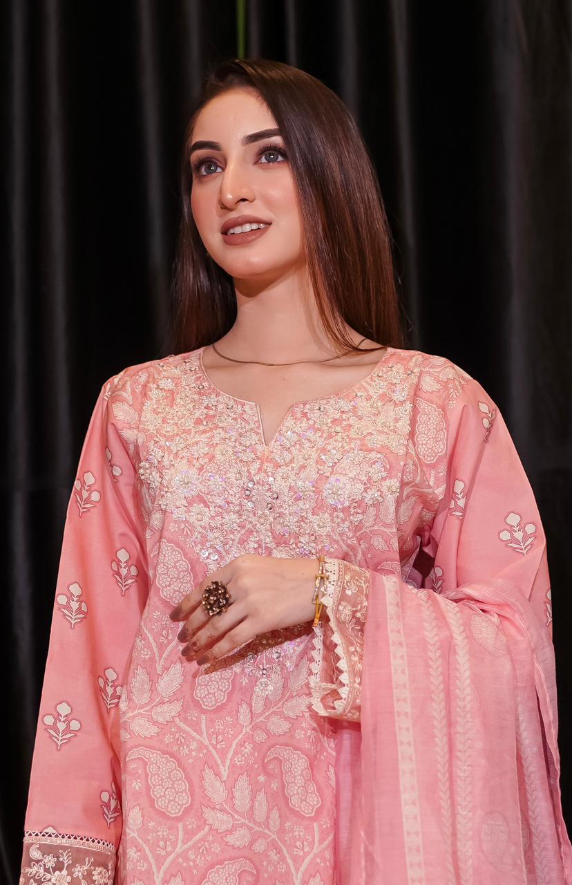 Blush Pink Luxury Embroidered Cambric 3 Piece Suit
