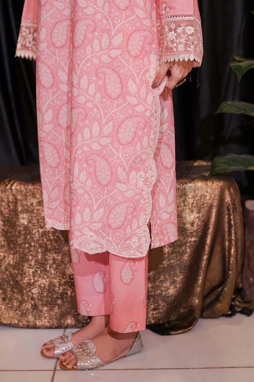 Blush Pink Luxury Embroidered Cambric 3 Piece Suit